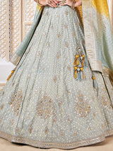 Mint blue zari work silk lehenga choli