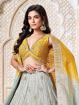 Mint blue zari work silk lehenga choli