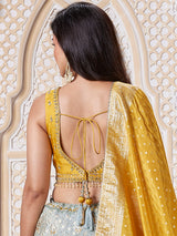 Mint blue zari work silk lehenga choli