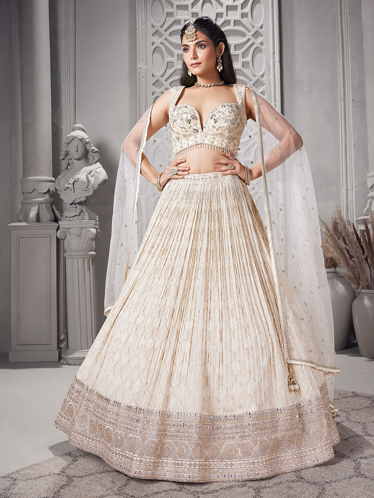 Cream gota and diamond lehenga choli