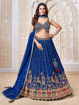 Royal blue thread work lehenga choli