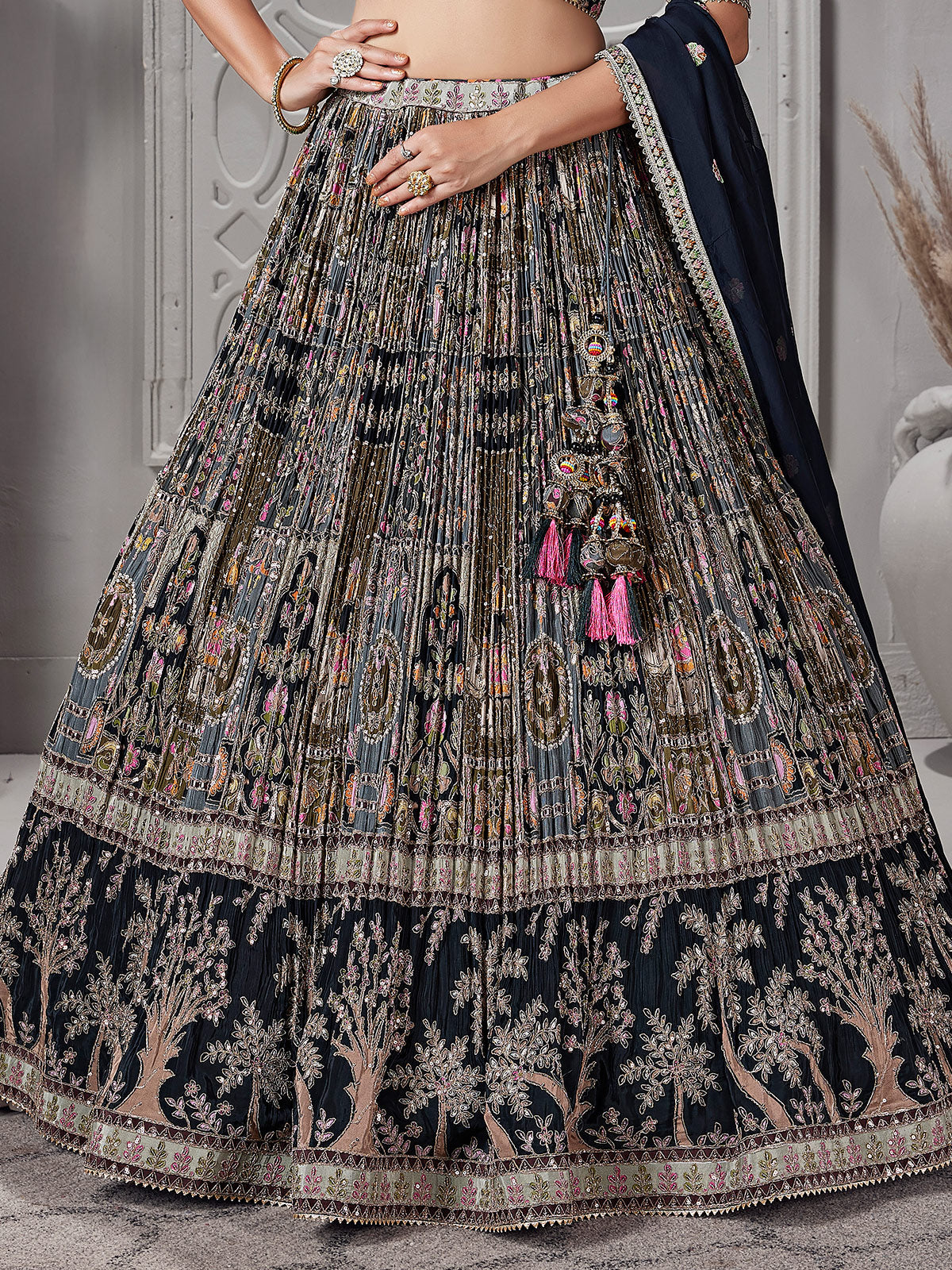 Black printed gota work lehenga choli