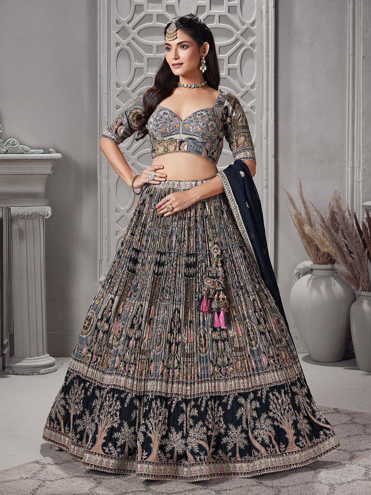 Black printed gota work lehenga choli