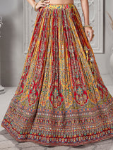 Yellow and red printed gota work lehenga choli