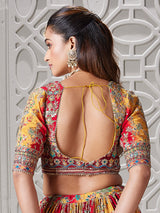 Yellow and red printed gota work lehenga choli