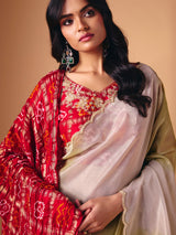 Olive shaded tissue silk saree with dupatta