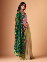 Pista green pink shaded tissue saree