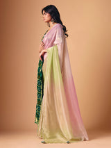 Pista green pink shaded tissue saree