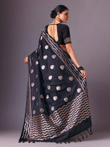Black semi silk zari butti work saree