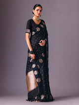 Black zari weaving semi silk saree