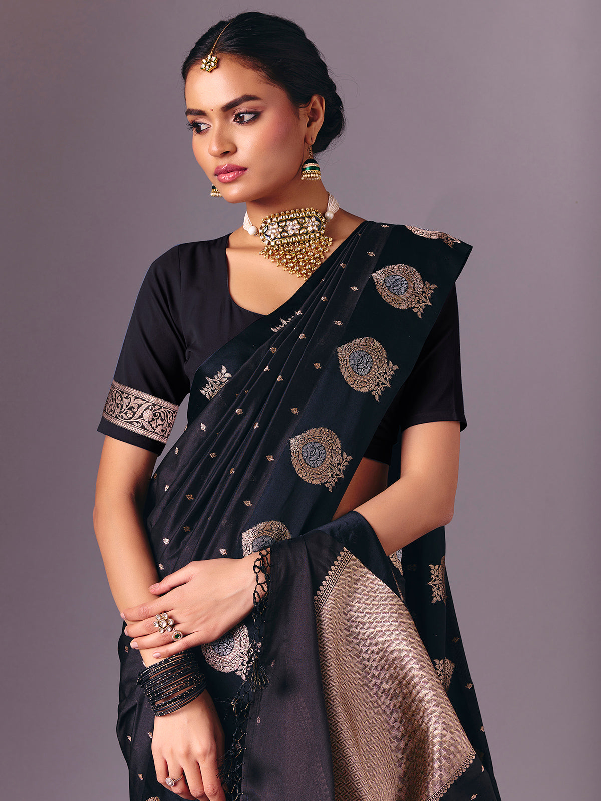 Black zari weaving semi silk saree
