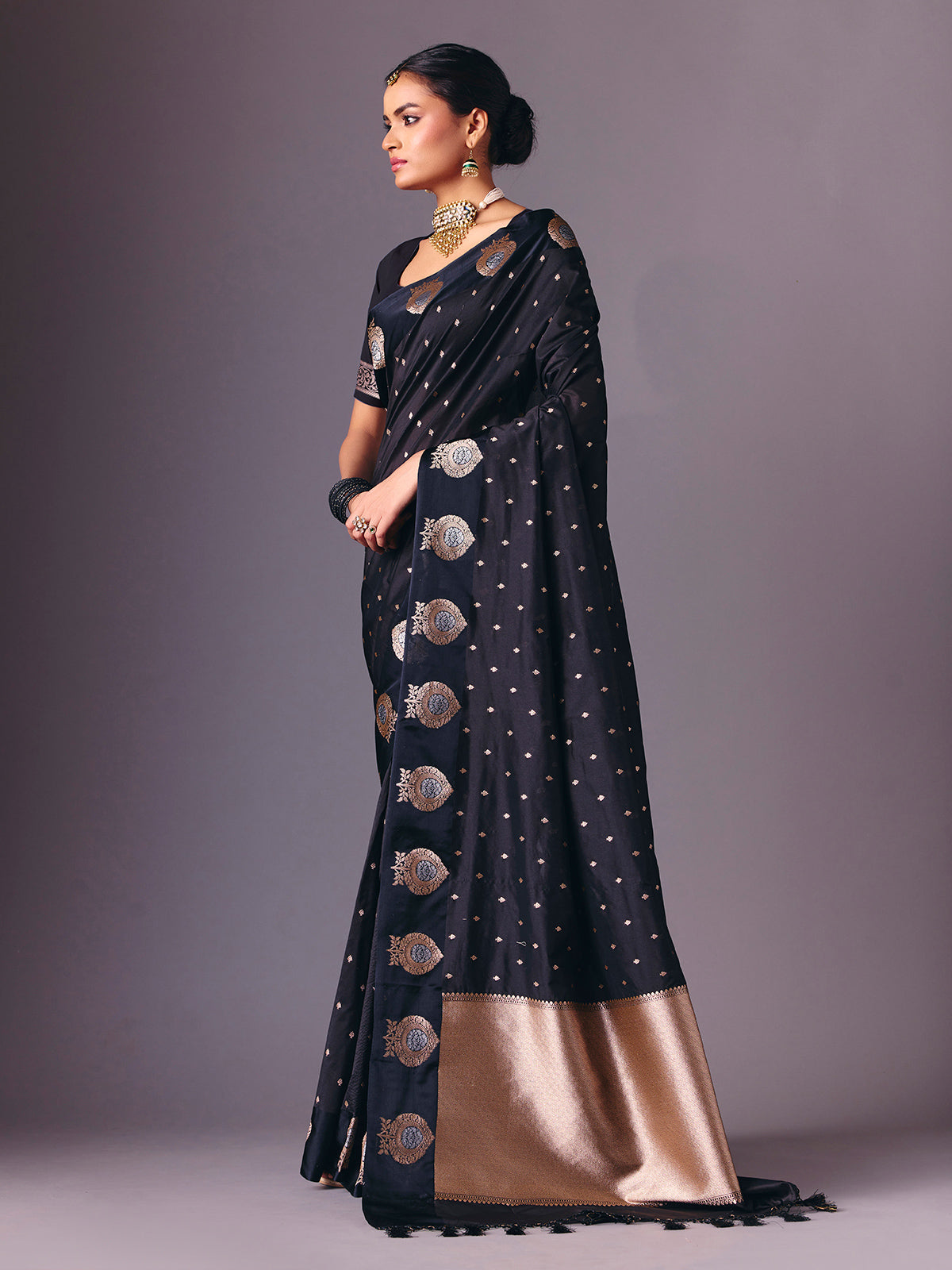 Black zari weaving semi silk saree