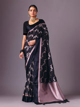Black zari butti work and festive wear silk saree