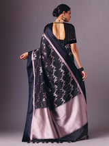 Black zari butti work and festive wear silk saree