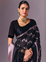 Black zari butti work and festive wear silk saree