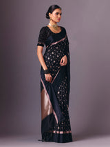 Black semi silk zari work party wear saree