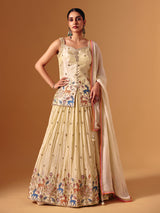 Cream silk sweetheart neck embroidered work lehenga choli
