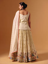 Cream silk sweetheart neck embroidered work lehenga choli