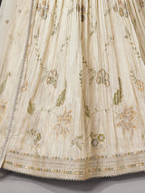 Cream embellished anarkali silk suit