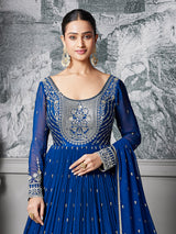 Royal blue pakistani anarkali wedding wear suit