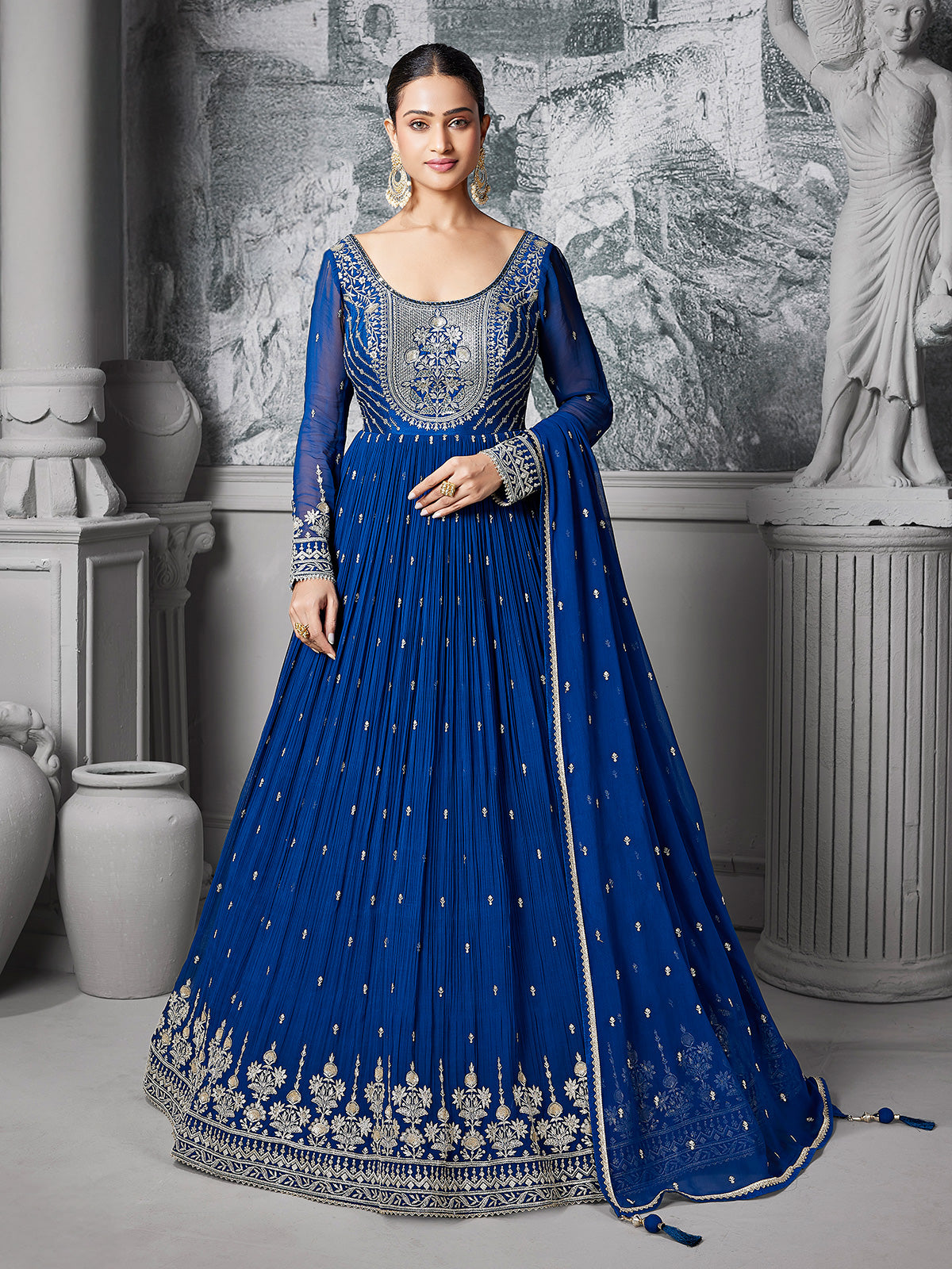 Royal blue pakistani anarkali wedding wear suit