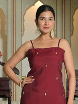 Brown silk kurti set in square neck