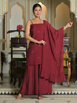 Brown silk kurti set in square neck