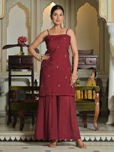 Brown silk kurti set in square neck