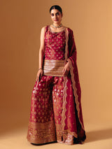 Maroon silk zari work palazzo suit