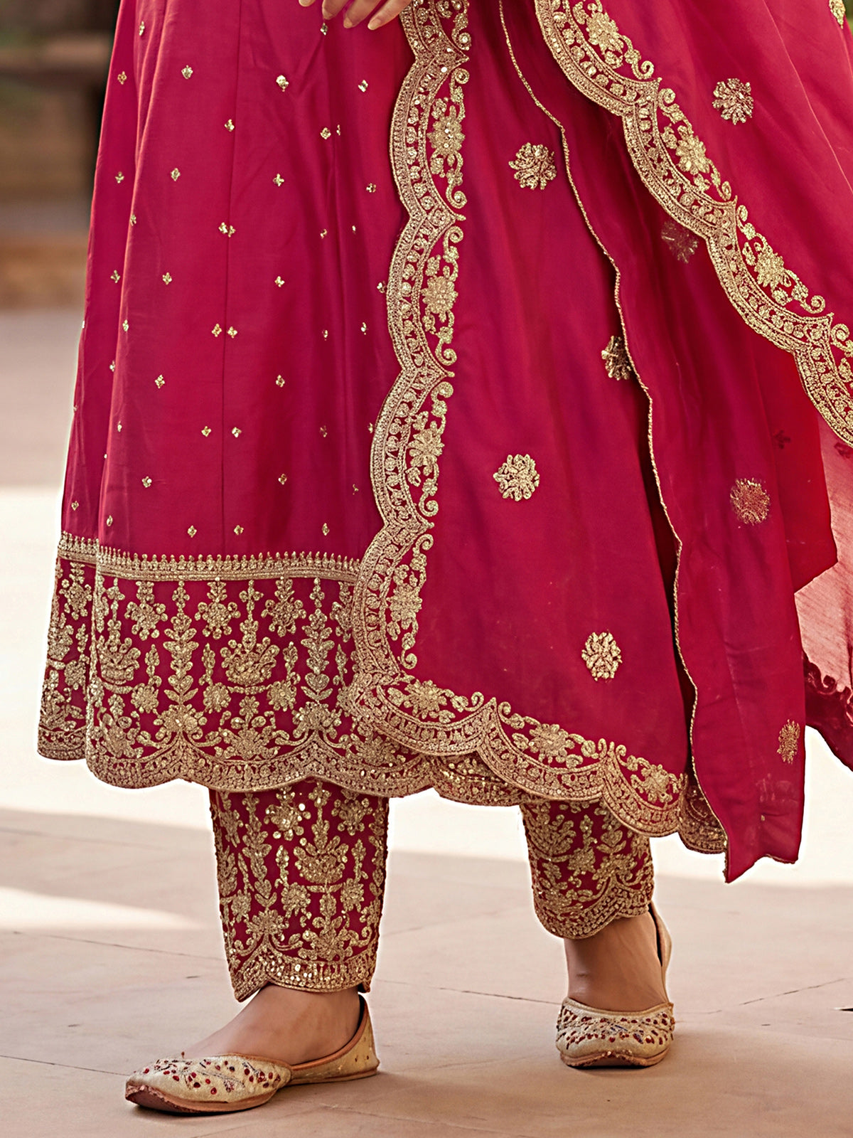 Maroon pakistani anarkali style silk salwar suit