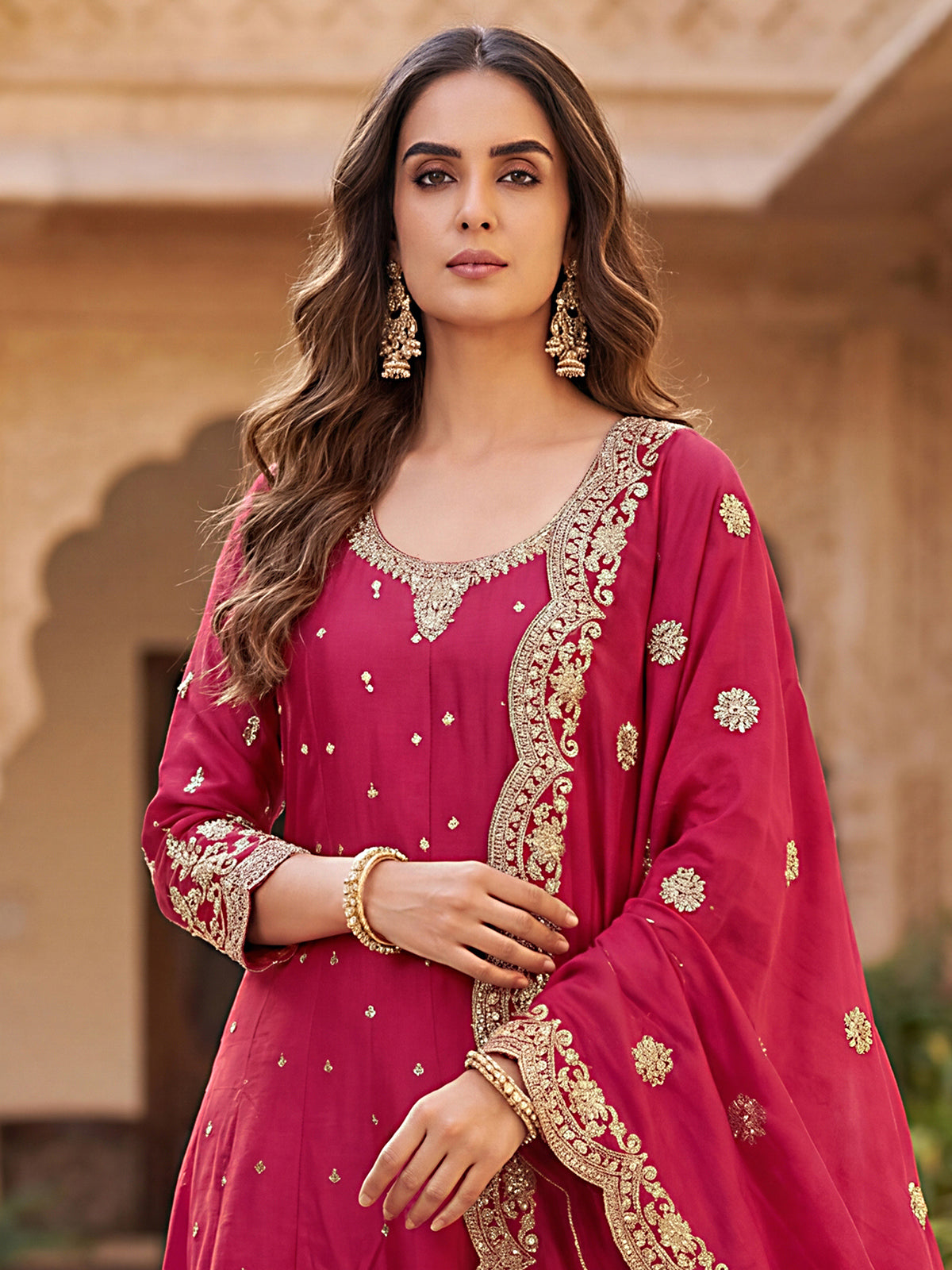 Maroon pakistani anarkali style silk salwar suit