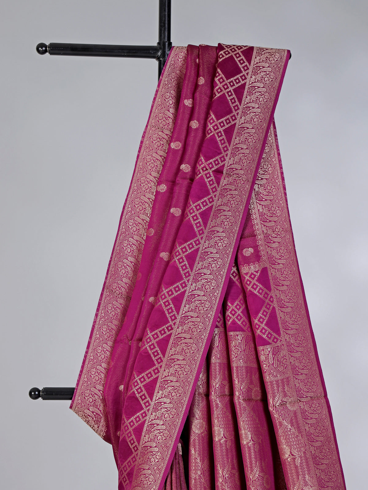 Purple zari butti work dola silk saree