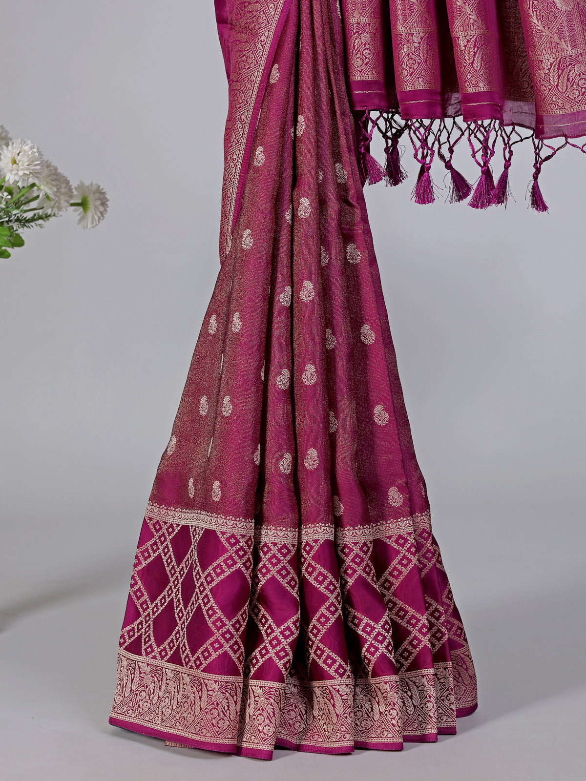 Purple zari butti work dola silk saree