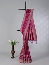 Purple zari butti work dola silk saree