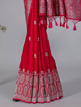 Magenta zari butti work satin silk saree