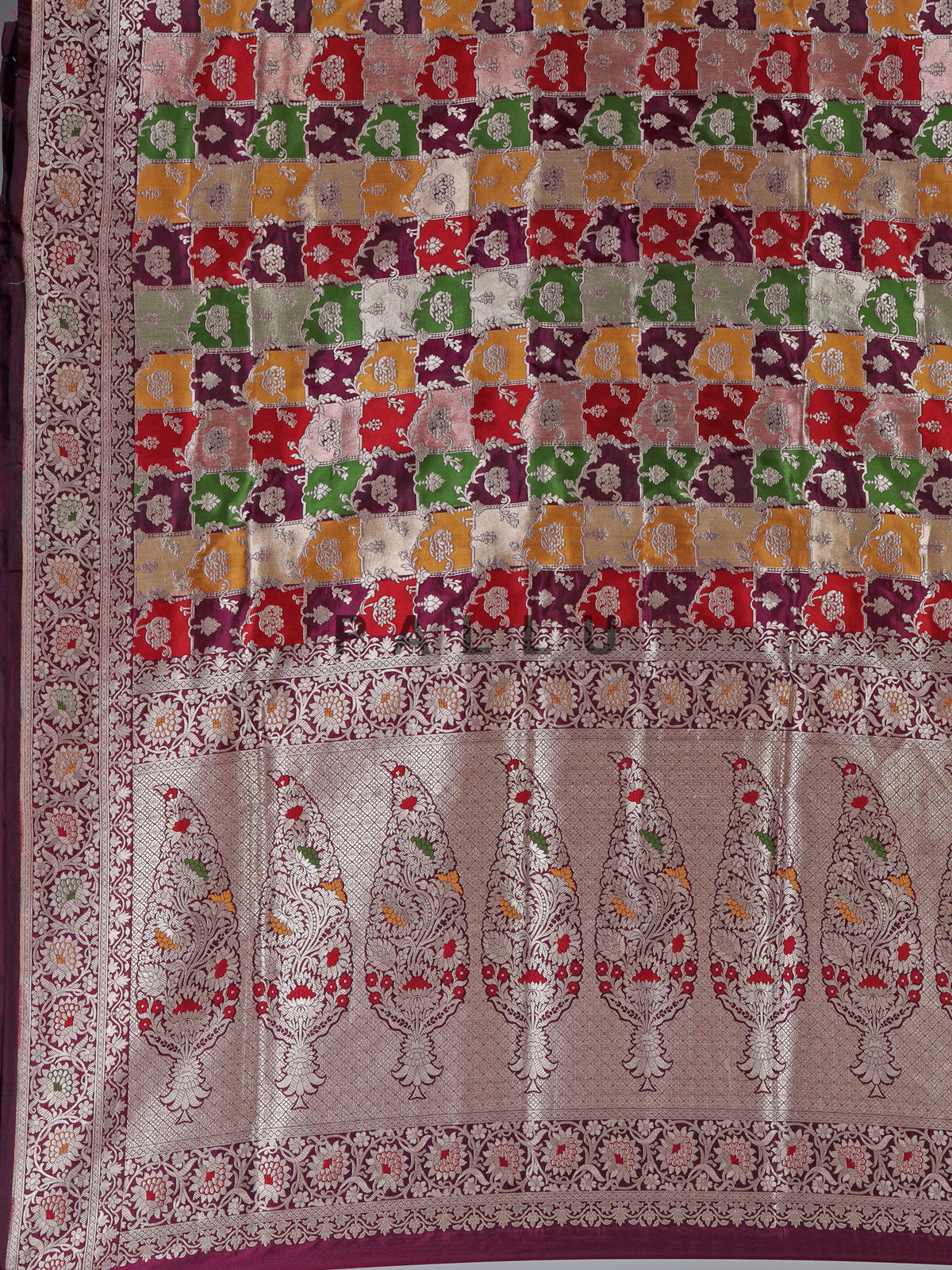 Wine zari motif banarasi silk saree
