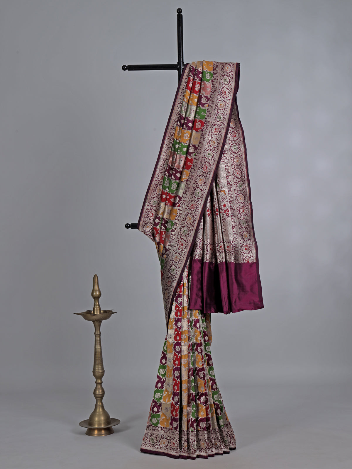 Wine zari motif banarasi silk saree