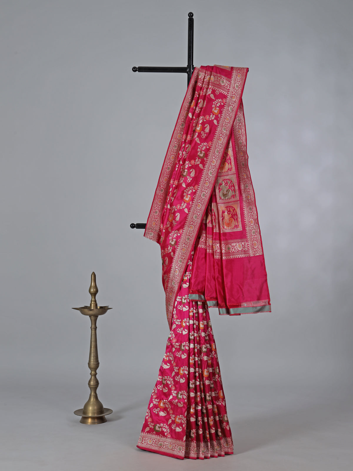 Rani pink zari banarasi silk saree