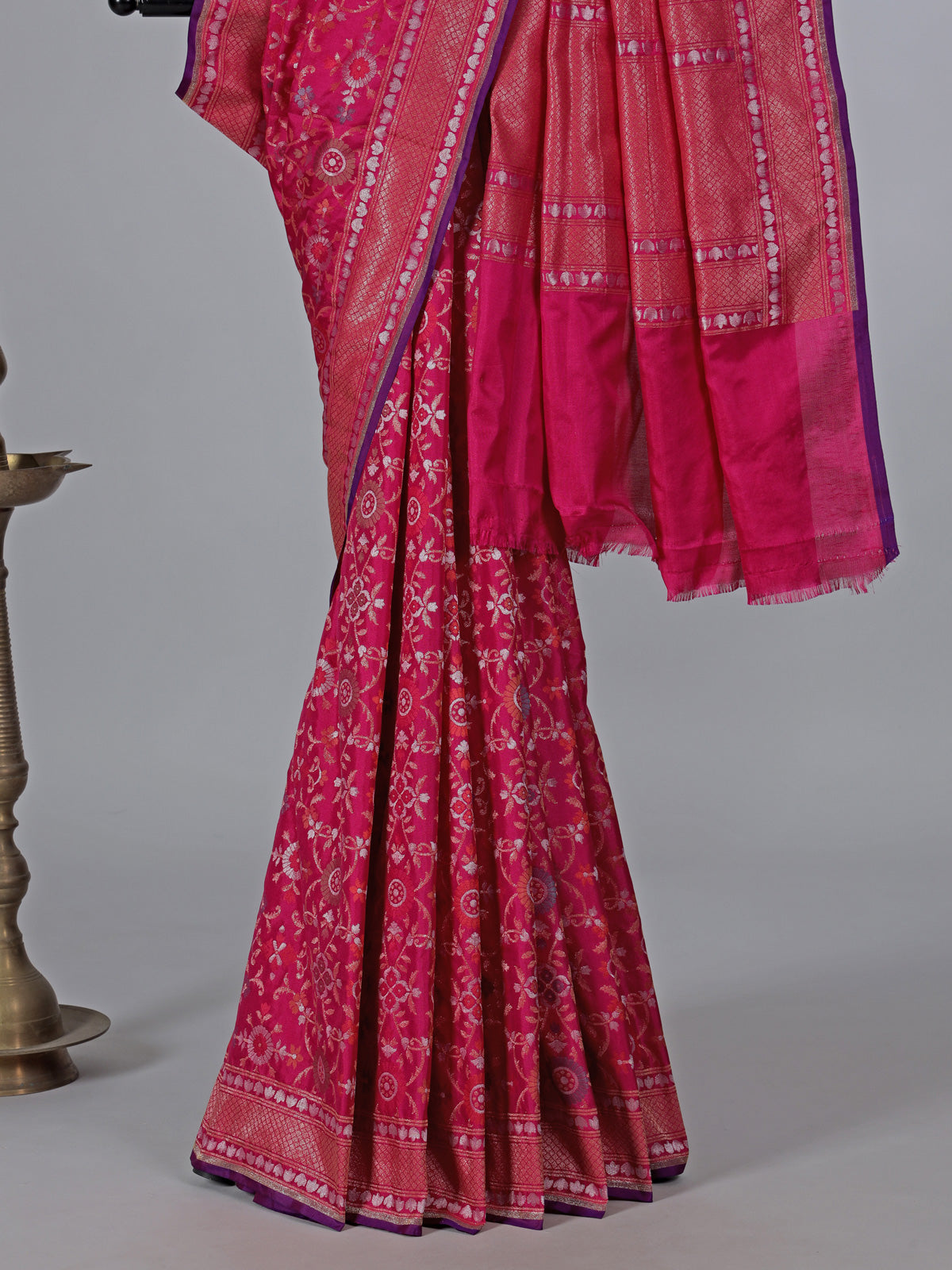 Rani pink zari saree in banarasi silk