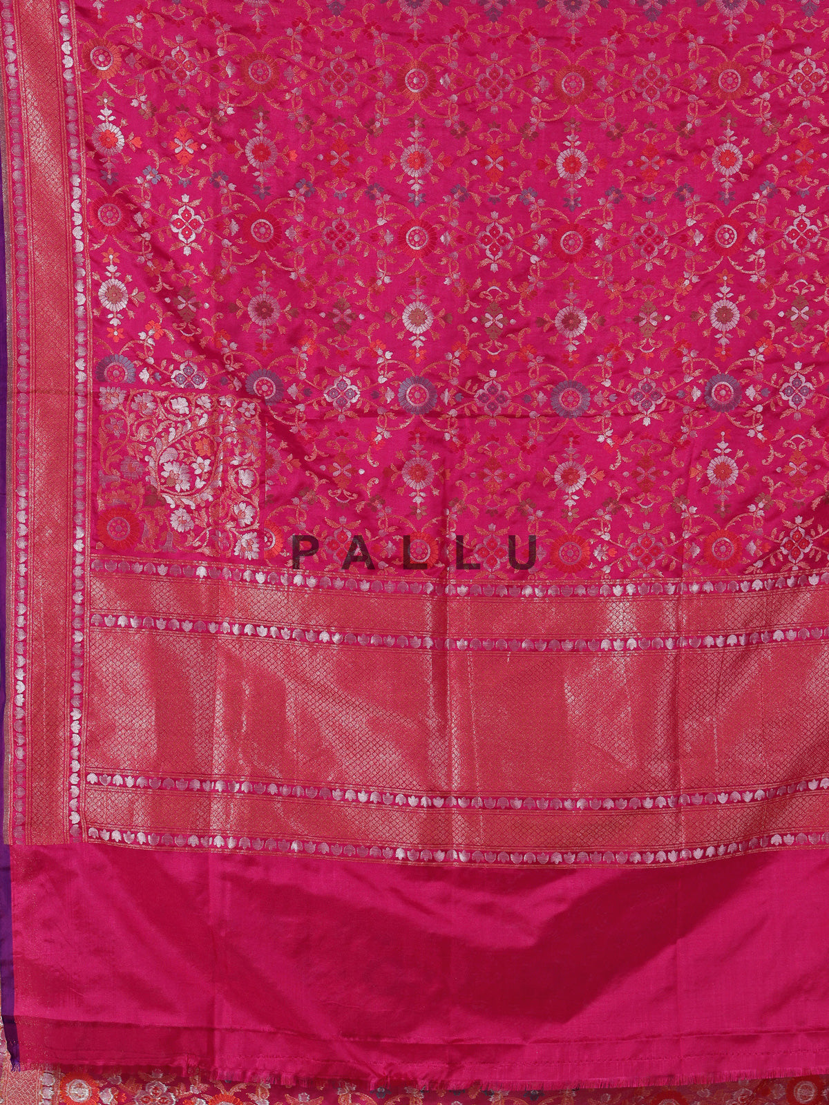 Rani pink zari saree in banarasi silk
