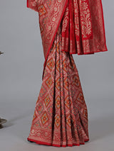 Red zari printed banarasi silk saree