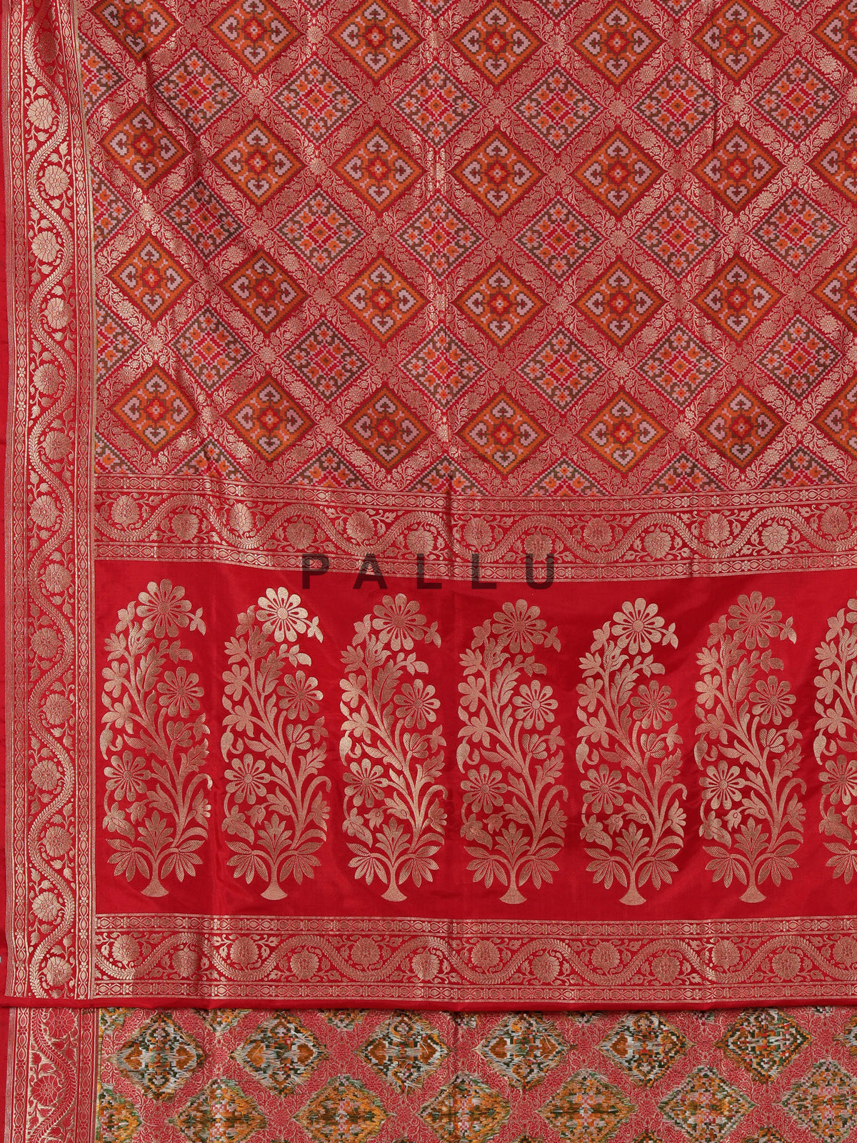 Red zari printed banarasi silk saree
