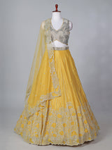 Mustard yellow satin silk designer lehenga choli