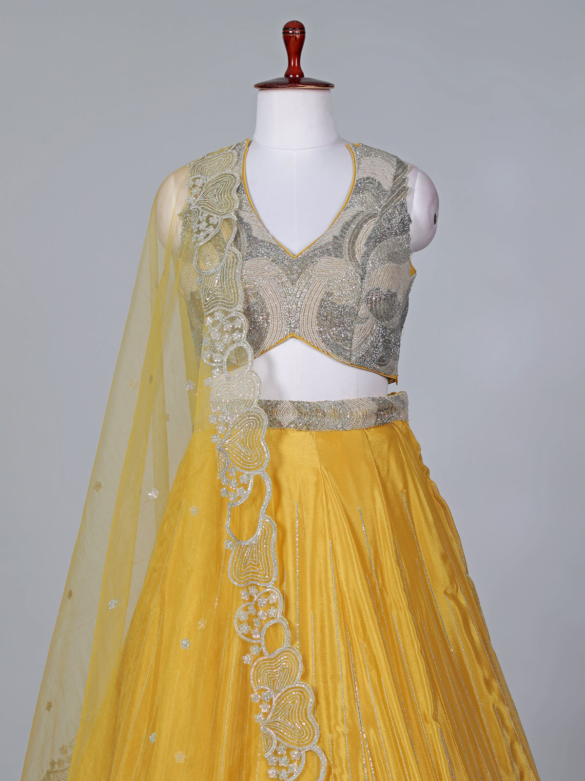 Mustard yellow satin silk designer lehenga choli
