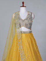 Mustard yellow satin silk designer lehenga choli