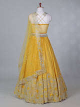 Mustard yellow satin silk designer lehenga choli