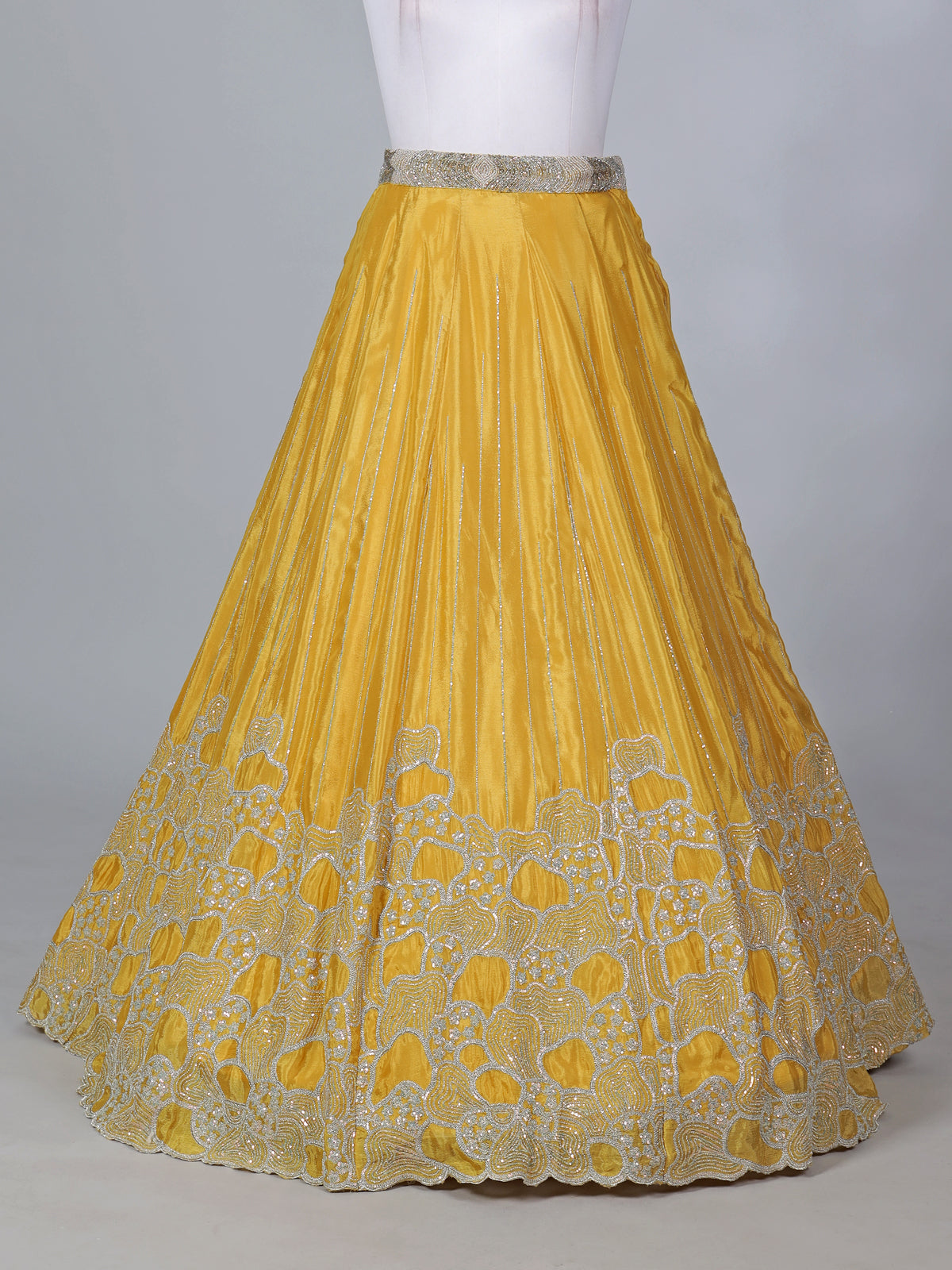 Mustard yellow satin silk designer lehenga choli