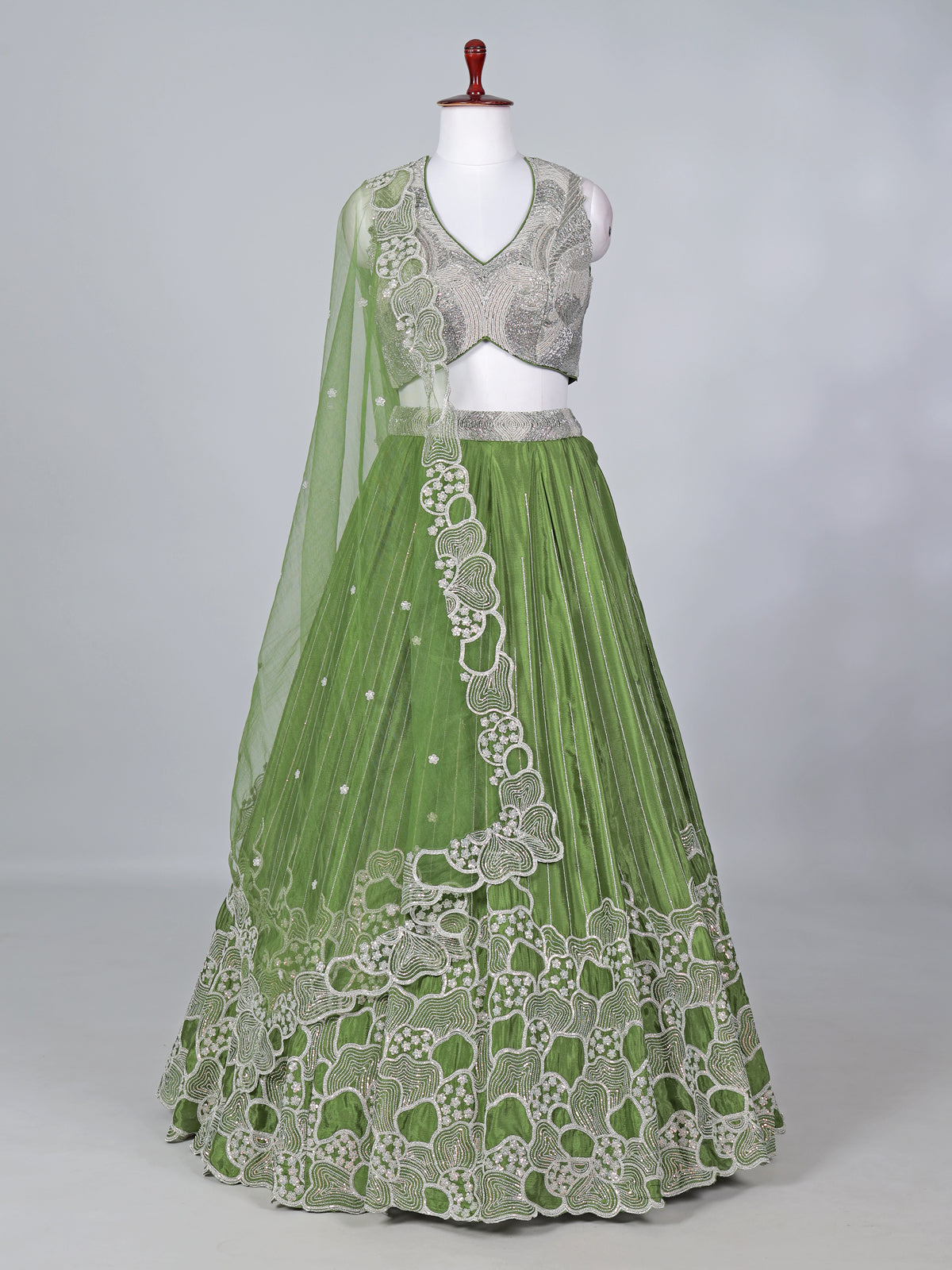 Mehendi green satin silk embellished lehenga choli