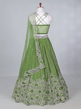 Mehendi green satin silk embellished lehenga choli