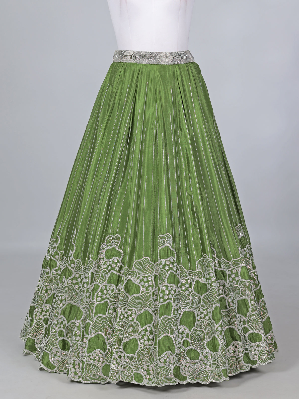 Mehendi green satin silk embellished lehenga choli